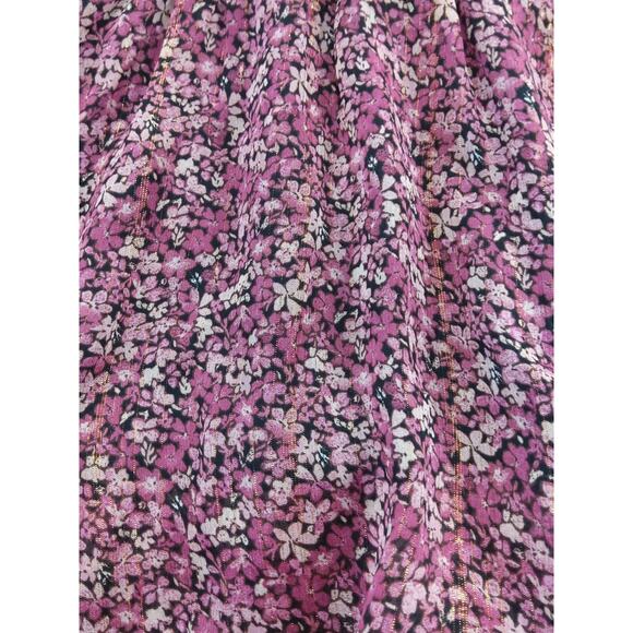 Coquette burgundy/pink Ditzy Floral dress mock waist, tiered Romantic Boho sheer - Picture 7 of 8